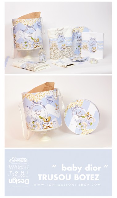 Trusou de botez pentru baieti cu broderie personalizata si ursuleti, Baby Dior 7